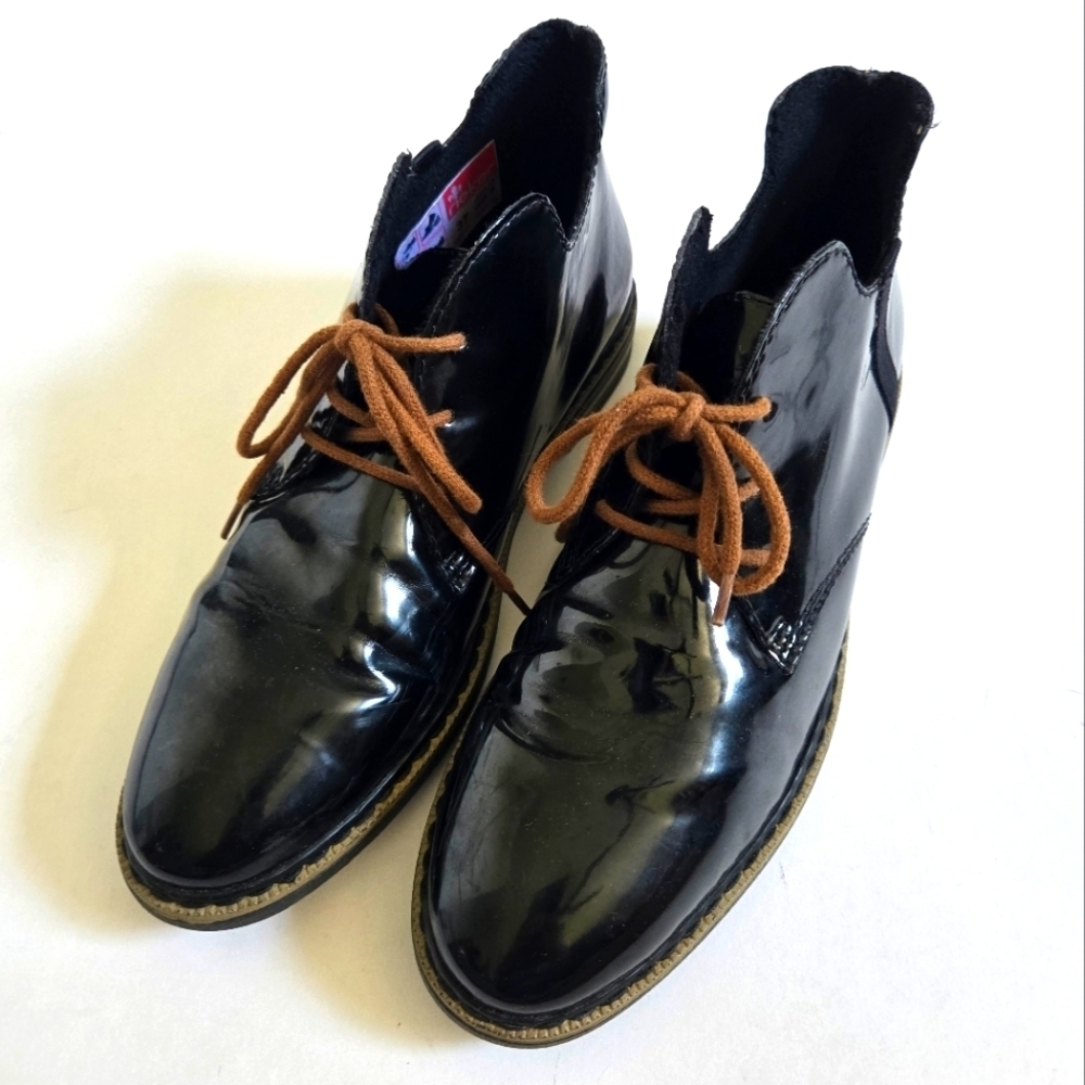 Rieker black patent leather ankle boots sz 37 or 6.5 us womens